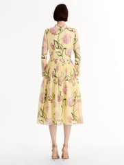 Oscar de la Renta Porcelain Flower Cotton Poplin Long-Sleeve Dress