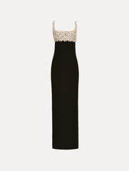 Oscar de la Renta Mother of Pearl Embroidered Sleeveless Gown