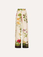 Oscar de la Renta Dominican Mixed-Floral Wide Leg Pant
