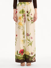Oscar de la Renta Dominican Mixed-Floral Wide Leg Pant