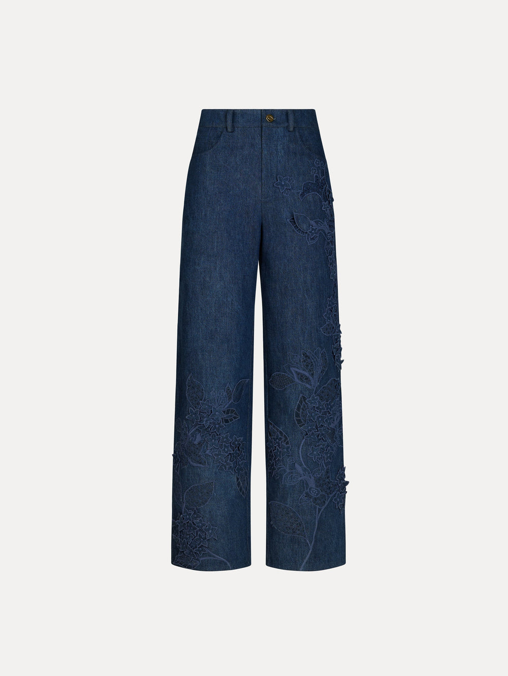 Oscar de la Renta Porcelain Flower Cutout Denim Pant