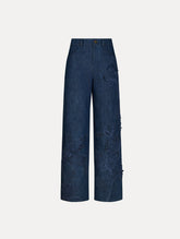 Oscar de la Renta Porcelain Flower Cutout Denim Pant