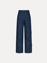 Oscar de la Renta Porcelain Flower Cutout Denim Pant