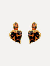 Oscar de la Renta Tortoise Stone Heart Clip-On Earrings
