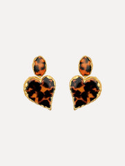 Oscar de la Renta Tortoise Stone Heart Clip-On Earrings
