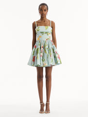 Oscar de la Renta Chiné Dominican Mixed-Floral Cotton Poplin Tiered Dress