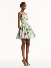 Oscar de la Renta Chiné Dominican Mixed-Floral Cotton Poplin Tiered Dress