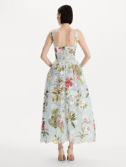 Oscar de la Renta Dominican Mixed-Floral Guipure Cocktail Dress