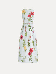 Oscar de la Renta Chiné Dominican Mixed-Floral Faille Dress