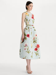 Oscar de la Renta Chiné Dominican Mixed-Floral Faille Dress