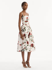 Oscar de la Renta Hibiscus Cotton Poplin Dress