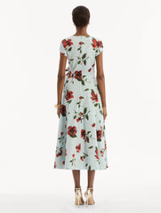 Oscar de la Renta Hibiscus Cotton Poplin Wrap Dress