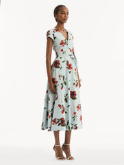 Oscar de la Renta Hibiscus Cotton Poplin Wrap Dress