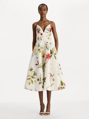 Oscar de la Renta Chiné Dominican Mixed-Floral Faille Cocktail Dress
