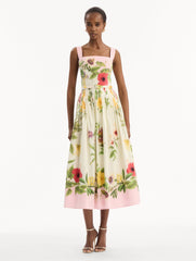 Oscar de la Renta Dominican Mixed-Floral Cotton Poplin Dress