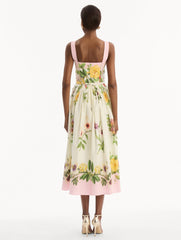 Oscar de la Renta Dominican Mixed-Floral Cotton Poplin Dress