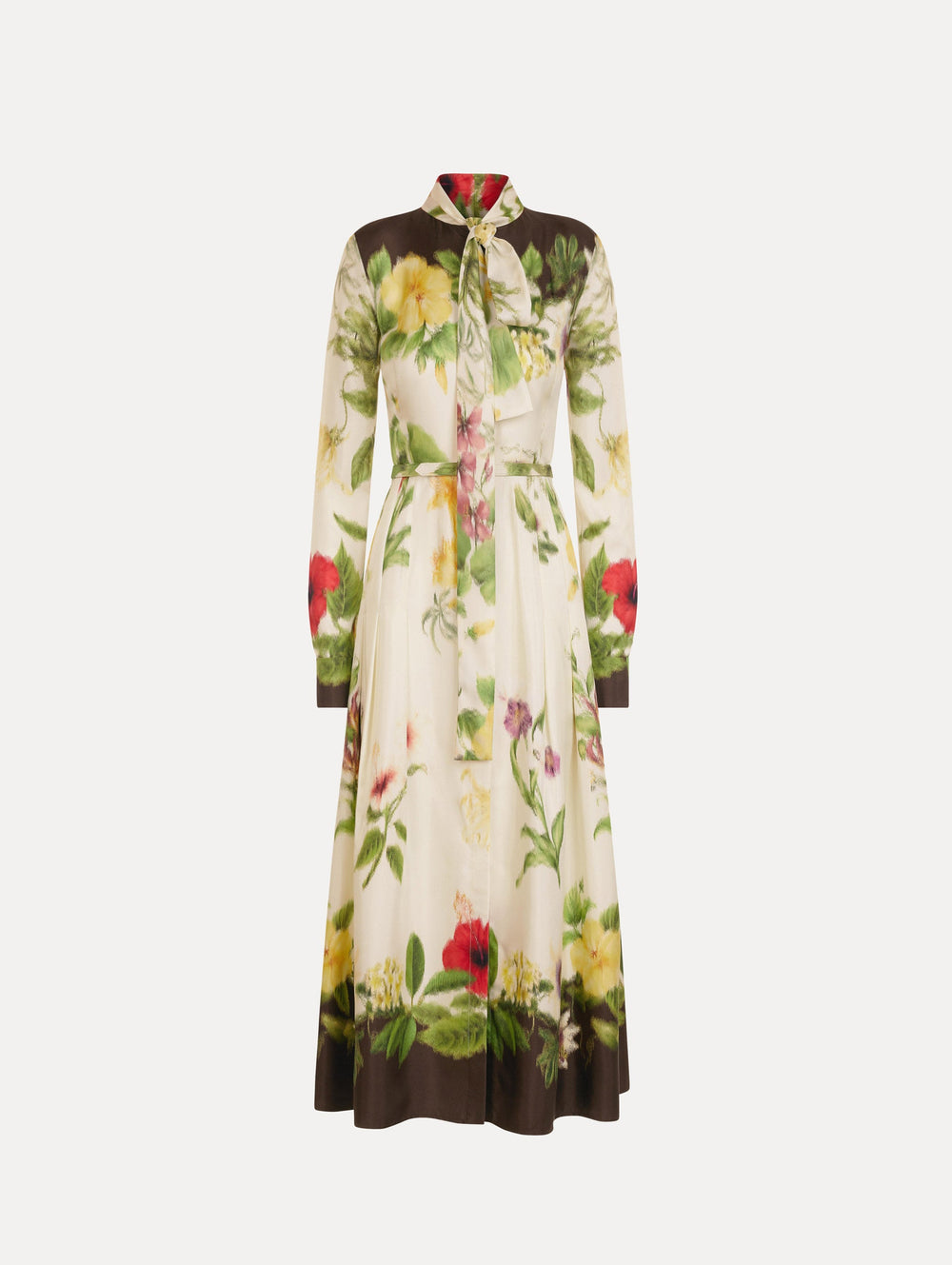 Oscar de la Renta Chiné Dominican Mixed-Floral Silk Twill Dress