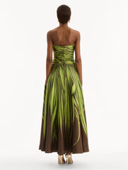 Oscar de la Renta Palm Leaves Silk Twill Cocktail Dress