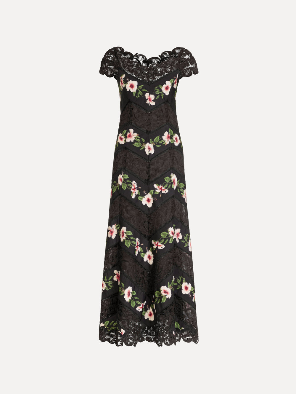 Oscar de la Renta Chiné Hibiscus Striped Faille Midi Dress