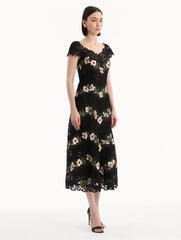 Oscar de la Renta Chiné Hibiscus Striped Faille Midi Dress