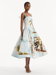 Oscar de la Renta Dominican Landscape Cotton Poplin Sleeveless Dress