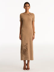 Oscar de la Renta Foxglove Embroidered Knit Dress