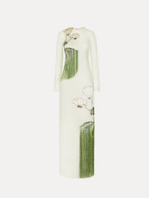 Oscar de la Renta Chiné Cyclamen Threadwork Fringe Caftan