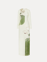 Oscar de la Renta Chiné Cyclamen Threadwork Fringe Caftan