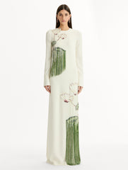 Oscar de la Renta Chiné Cyclamen Threadwork Fringe Caftan