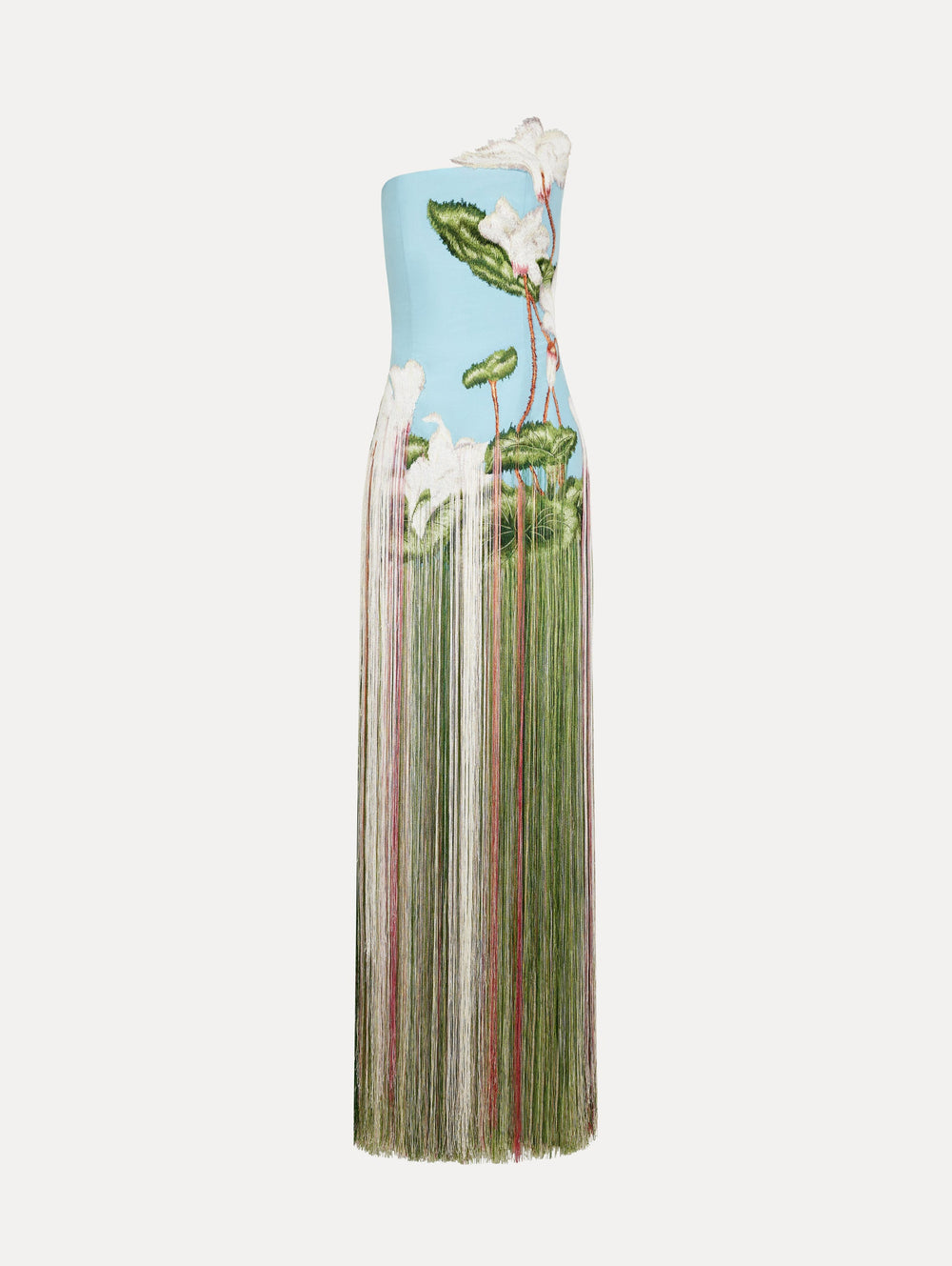 Oscar de la Renta Chiné Cyclamen Threadwork Fringe Gown