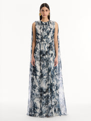Oscar de la Renta Chiné Palm Leaves Silk Caftan