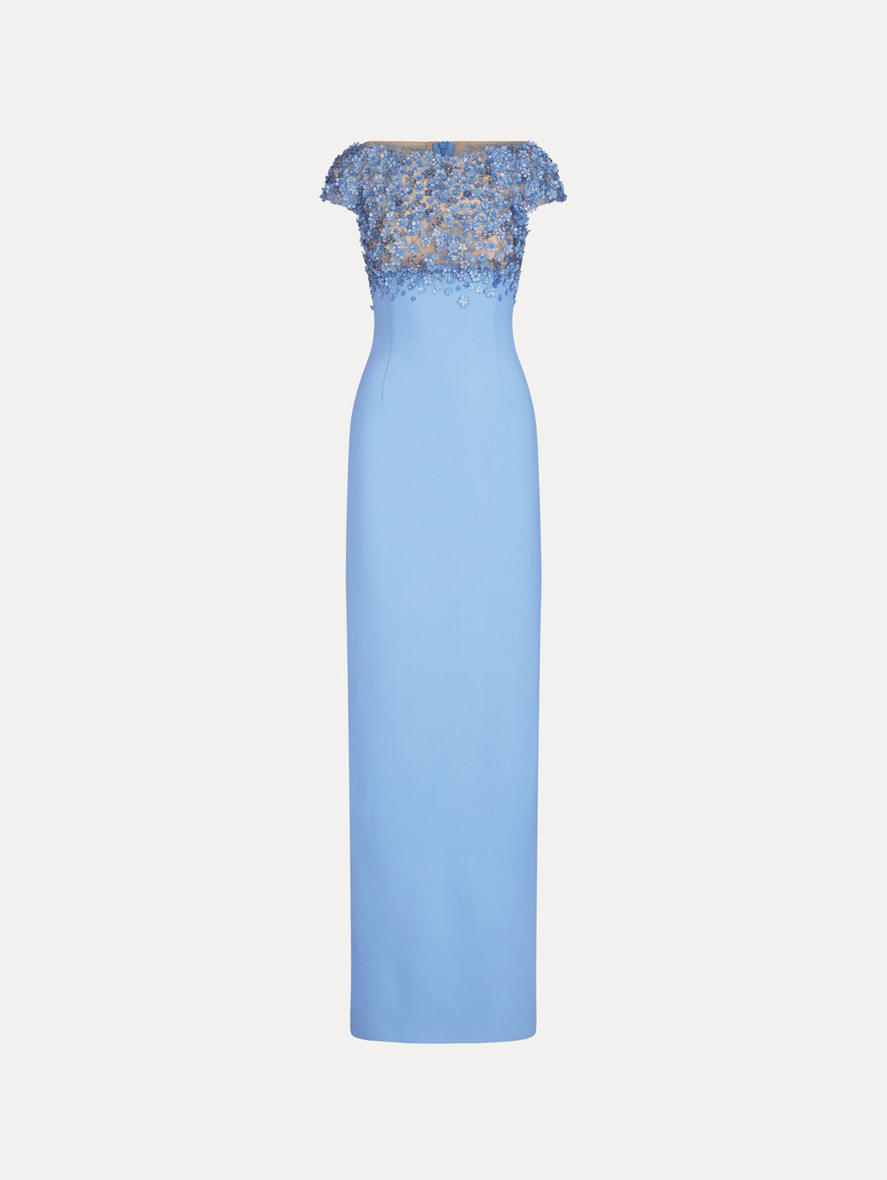 Oscar de la Renta Porcelain Flower Embroidered Cap-Sleeve Gown