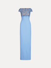 Oscar de la Renta Porcelain Flower Embroidered Cap-Sleeve Gown