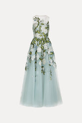 Oscar de la Renta Porcelain Flower Embroidered Gown