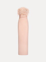 Oscar de la Renta Point d’Esprit Feather Embroidered Gown