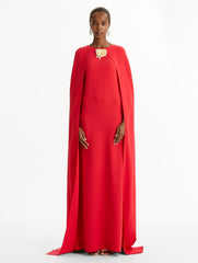 Oscar de la Renta Brooch Embroidered Cape-Back Caftan