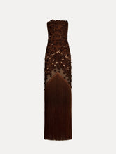 Oscar de la Renta Porcelain Flower Lattice Fringe Gown