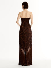 Oscar de la Renta Porcelain Flower Lattice Fringe Gown
