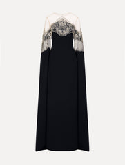 Oscar de la Renta Porcelain Flower Lattice Fringe Caftan