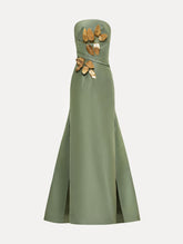 Oscar de la Renta Gold Leaf Embroidered Faille Gown