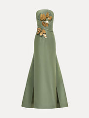 Oscar de la Renta Gold Leaf Embroidered Faille Gown