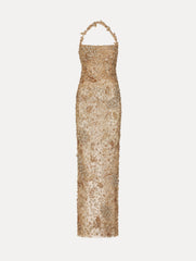 Oscar de la Renta Porcelain Flower Crystal Embroidered Gown
