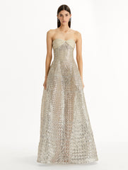 Oscar de la Renta Sequin & Bugle Bead Lattice Gown