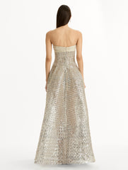 Oscar de la Renta Sequin & Bugle Bead Lattice Gown