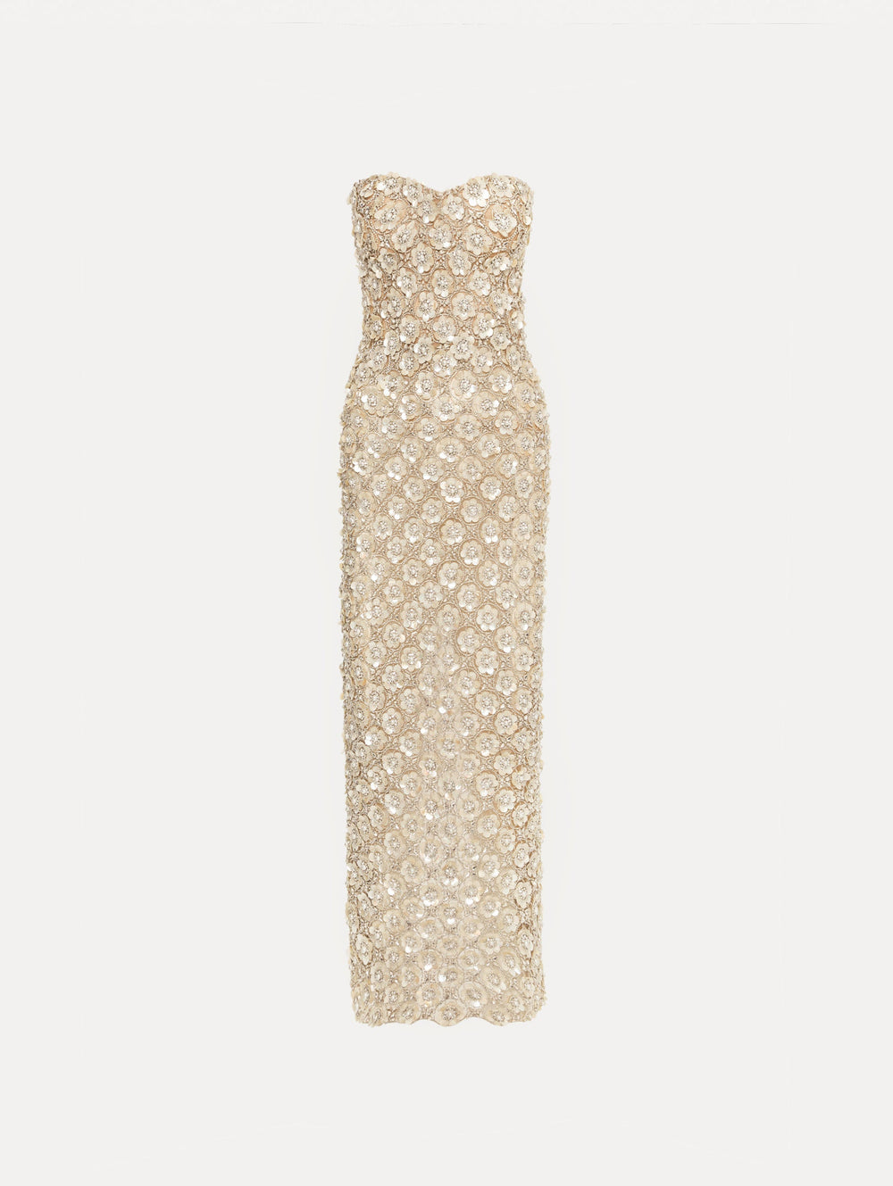 Oscar de la Renta Mother of Pearl Embroidered Column Gown