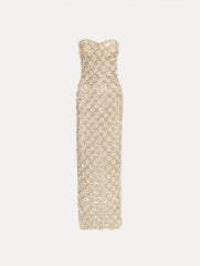 Oscar de la Renta Mother of Pearl Embroidered Column Gown