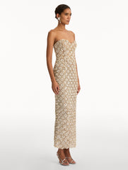 Oscar de la Renta Mother of Pearl Embroidered Column Gown