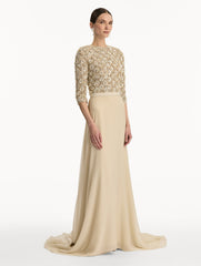 Oscar de la Renta Mother of Pearl Embroidered Gown