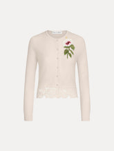 Oscar de la Renta Chiné Hibiscus Threadwork Cropped Cardigan