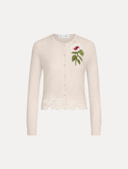 Oscar de la Renta Chiné Hibiscus Threadwork Cropped Cardigan